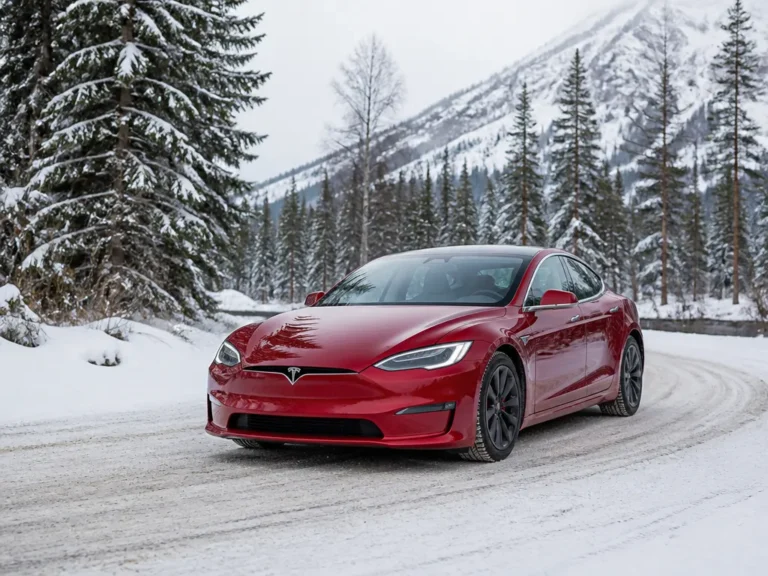 tesla cars in the snow